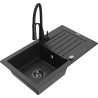 Mexen Pablo lavello in granito a 1 vasca con sgocciolatoio e rubinetto da cucina Aster, nero/argento metallizzato