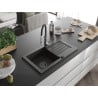 Mexen Pablo fregadero de granito de 1 tina con escurridor y grifo de cocina Aster, negro/oro metálico - 6510-75-73450-07-B