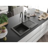 Mexen Pablo granieten gootsteen 1-komorige met afdruiprek en keukenmengkraan Aster, zwart/goud metallic - 6510-75-73450-07-B