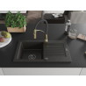 Mexen Pablo granitische gootsteen 1-komoers met afdruiprek en keukenmengkraan Aster, zwart\/goud metallic - 6510-75-73450-57-B