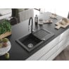 Mexen Pablo granite sink with 1 basin, drainer, and Aster kitchen tap, speckled black - 6510-76-73450-07