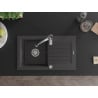 Mexen Pablo granite sink with 1 basin, drainer, and Aster kitchen tap, speckled black - 6510-76-73450-07