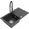 Mexen Pablo granite sink with 1 basin, drainer, and Aster kitchen tap, speckled black - 6510-76-73450-07