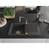 Mexen Pablo granite kitchen sink 1-bowl with drainer and kitchen faucet Aster, black speckled - 6510-76-73450-57-G