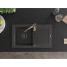 Mexen Pablo évier en granit 1 bac avec égouttoir et robinet de cuisine Aster, noir moucheté - 6510-76-73450-57-B