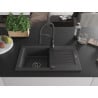 Mexen Pablo granite sink 1-bowl with drainer and Aster kitchen tap, black speckled - 6510-76-73450-70-B