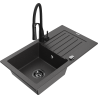 Mexen Pablo granite sink 1-bowl with drainer and Aster kitchen tap, black speckled - 6510-76-73450-70-B