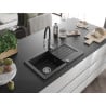 Mexen Pablo granite sink 1-bowl with drainer and Aster kitchen tap, black - 6510-77-73450-07