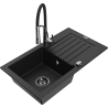 Mexen Pablo 1-bowl granite sink with drainer and Aster kitchen tap, black - 6510-77-73450-07-B