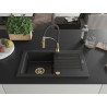 Mexen Pablo fregadero de granito de 1 cubeta con escurridor y grifo de cocina Aster, negro - 6510-77-73450-57-G