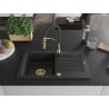 Mexen Pablo granite sink 1-bowl with drainer and Aster kitchen tap, black - 6510-77-73450-57-G