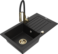 Mexen Pablo fregadero de granito de 1 seno con escurridor y grifo de cocina Aster, negro - 6510-77-73450-57-G