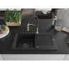 Mexen Pablo Granitspüle 1-Kammer mit Abtropffläche und Küchenarmatur Aster, schwarz - 6510-77-73450-57-B