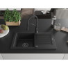 Mexen Pablo fregadero de granito de 1 cubeta con escurridor y grifo de cocina Aster, negro - 6510-77-73450-70-B