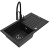 Mexen Pablo fregadero de granito de 1 tazón con escurridor y grifo de cocina Aster, negro - 6510-77-73450-70-B