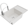 Mexen Elias fregadero de granito 1-cubeta con escurridor y grifo de cocina Aster, blanco - 6511-20-73450-02