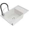 Mexen Elias single-bowl granite sink with drainer and Aster kitchen tap, white - 6511-20-73450-07