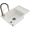 Mexen Elias 1-bowl granite sink with drainer and Aster kitchen tap, white - 6511-20-73450-57-B