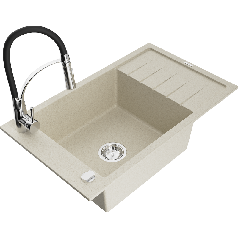 Mexen Elias yhden altaan graniittinen tiskiallas valumalla ja keittiöhanalla Aster, beige - 6511-69-73450-07