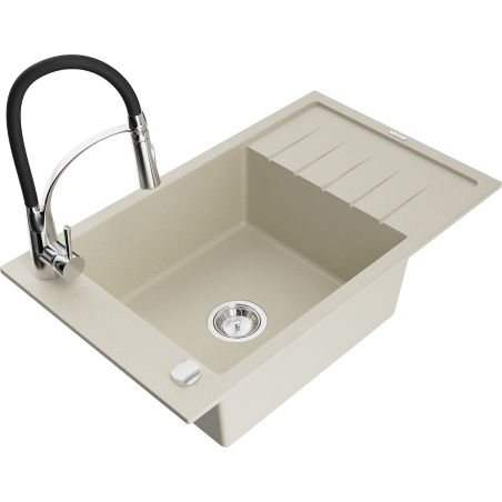 Mexen Elias fregadero de granito de 1 cuenco con escurridor y grifo de cocina Aster, beige - 6511-69-73450-07