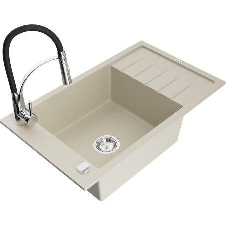 Mexen Elias Granitspüle 1-Becken mit Abtropffläche und Küchenarmatur Aster, beige - 6511-69-73450-07