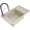 Mexen Elias granit gootsteen 1-komorige met afdruiprek en keukenmengkraan Aster, beige - 6511-69-73450-07