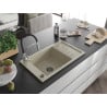 Mexen Elias granite sink with one bowl, drainer, and Aster kitchen tap, beige - 6511-69-73450-07-B