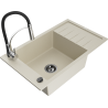 Mexen Elias 1-bowl granite sink with drainer and Aster kitchen faucet, beige - 6511-69-73450-07-B