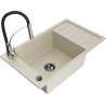 Mexen Elias granieten spoelbak met 1 bak en afdruiprek en keukenkraan Aster, beige - 6511-69-73450-07-B