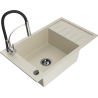 Mexen Elias granite sink with one bowl, drainer, and Aster kitchen tap, beige - 6511-69-73450-07-B