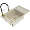 Mexen Elias granitische spoelbak 1-komorige met druiprek en keukenkraan Aster, beige - 6511-69-73450-57-G