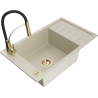 Mexen Elias granitische spoelbak met 1 bak met afdruiprek en keukenmengkraan Aster, beige - 6511-69-73450-57-G