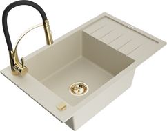 Mexen Elias Granitspüle 1-Becken mit Abtropffläche und Küchenarmatur Aster, beige - 6511-69-73450-57-G