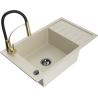 Mexen Elias 1-bowl granite sink with drainer and Aster kitchen tap, beige - 6511-69-73450-57-B