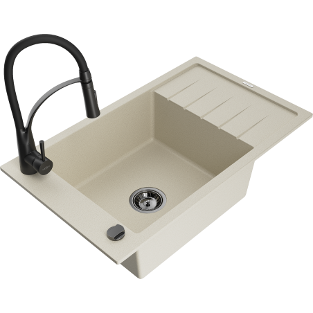 Mexen Elias fregadero de granito de 1 seno con escurridor y grifo de cocina Aster, beige - 6511-69-73450-70-B