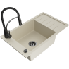Mexen Elias 1-bowl granite sink with drainer and Aster kitchen faucet, beige - 6511-69-73450-70-B