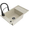 Mexen Elias granitische spoelbak met één kom met afdruiprek en keukenmengkraan Aster, beige - 6511-69-73450-70-B
