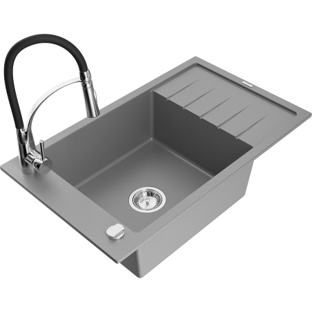Mexen Elias fregadero de granito 1 cubeta con escurridor y grifo de cocina Aster, gris - 6511-71-73450-07