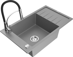 Mexen Elias fregadero de granito 1 cubeta con escurridor y grifo de cocina Aster, gris - 6511-71-73450-07