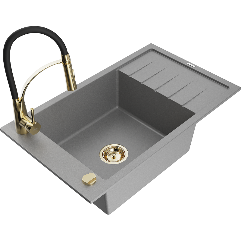 Mexen Elias Granit-Eewechbecken 1-Kummer mat Oflaach an Kichekran Aster, gro - 6511-71-73450-57-G