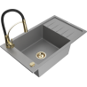 Mexen Elias 1-bowl granite sink with drainer and Aster kitchen tap, grey - 6511-71-73450-57-G