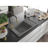 Mexen Elias Granitspüle 1-Becken mit Abtropffläche und Küchenarmatur Aster, grau - 6511-71-73450-57-B