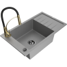 Mexen Elias granite sink 1-bowl with drainer and Aster kitchen tap, grey - 6511-71-73450-57-B