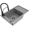 Mexen Elias Granitspüle 1-Becken mit Abtropffläche und Küchenarmatur Aster, grau - 6511-71-73450-70-B