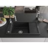 Mexen Elias Granitspüle 1-Becken mit Abtropffläche und Küchenarmatur Aster, schwarz/silber Metallic - 6511-73-73450-07