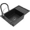 Mexen Elias 1-bowl granite sink with drainer and Aster kitchen tap, black/silver metallic - 6511-73-73450-07-B