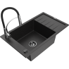 Mexen Elias fregadero de granito de 1 seno con escurridor y grifo de cocina Aster, negro/metalizado plateado