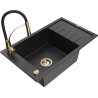 Mexen Elias 1-bowl granite sink with drainer and Aster kitchen tap, black/silver metallic - 6511-73-73450-57-G