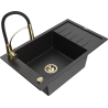 Mexen Elias lavello in granito a 1 vasca con sgocciolatoio e miscelatore cucina Aster, nero/metallo argentato