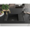 Mexen Elias Granitspüle 1-beckig mit Abtropffläche und Küchenarmatur Aster, schwarz/silber metallic - 6511-73-73450-57-B
